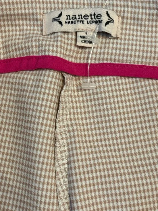 New Nanette Lepore Tan and White Checked Cropped Pull-On Pants - Picture 3 of 11